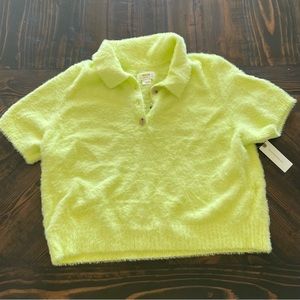 Maeve by Anthropologie plush cropped polo in highlighter yellow